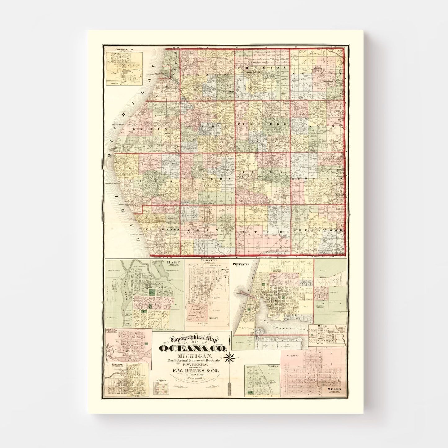 Vintage Map of Oceana County, Michigan, 1876