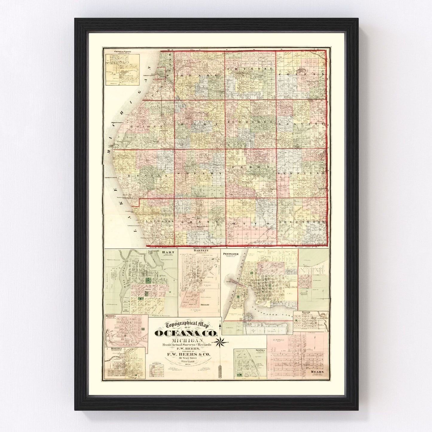 Vintage map of Oceana County, Michigan, 1876