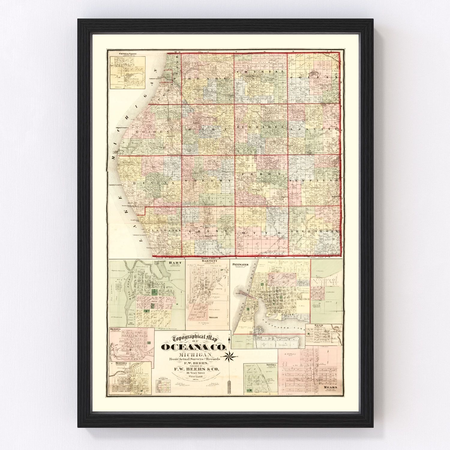 Vintage map of Oceana County, Michigan, 1876