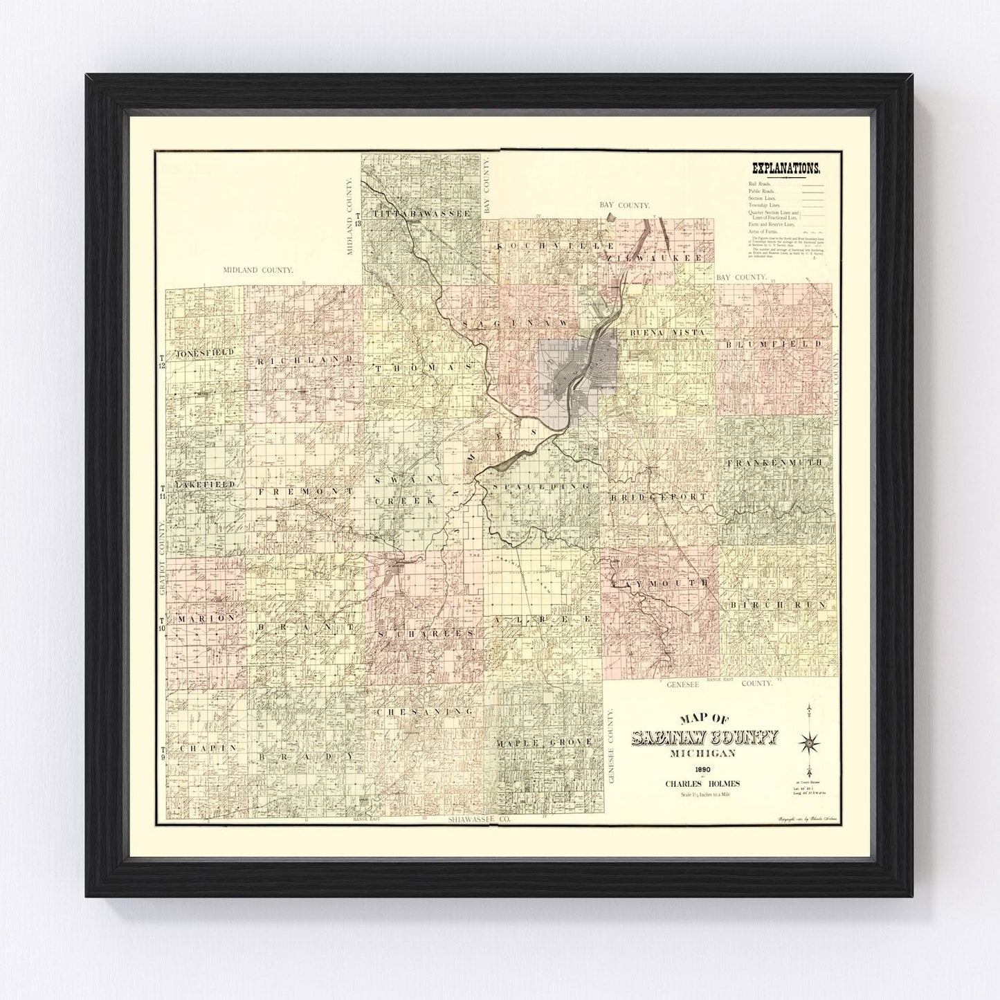 Vintage map of Saginaw County, Michigan, 1890