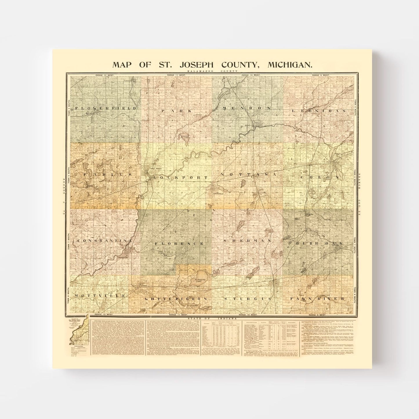 Vintage Map of St. Joseph County, Michigan, 1897