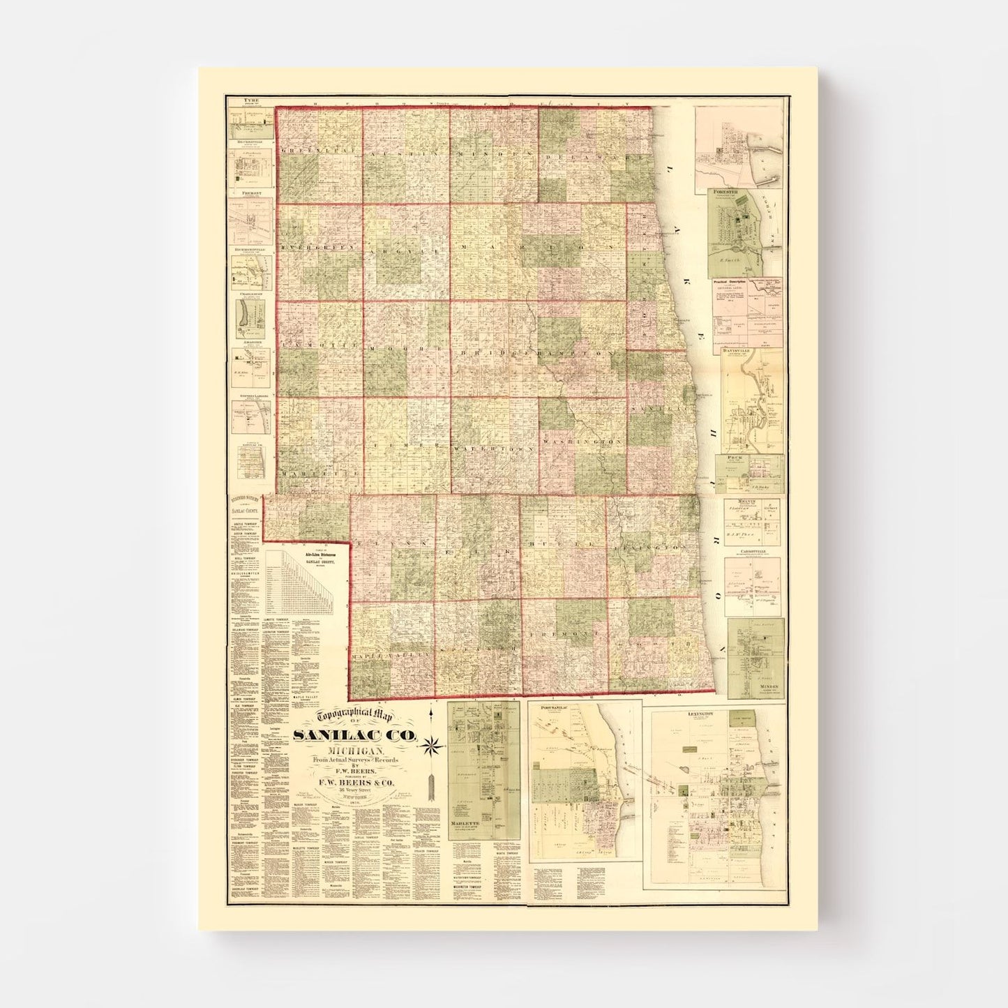 Vintage Map of Sanilac County, Michigan, 1876