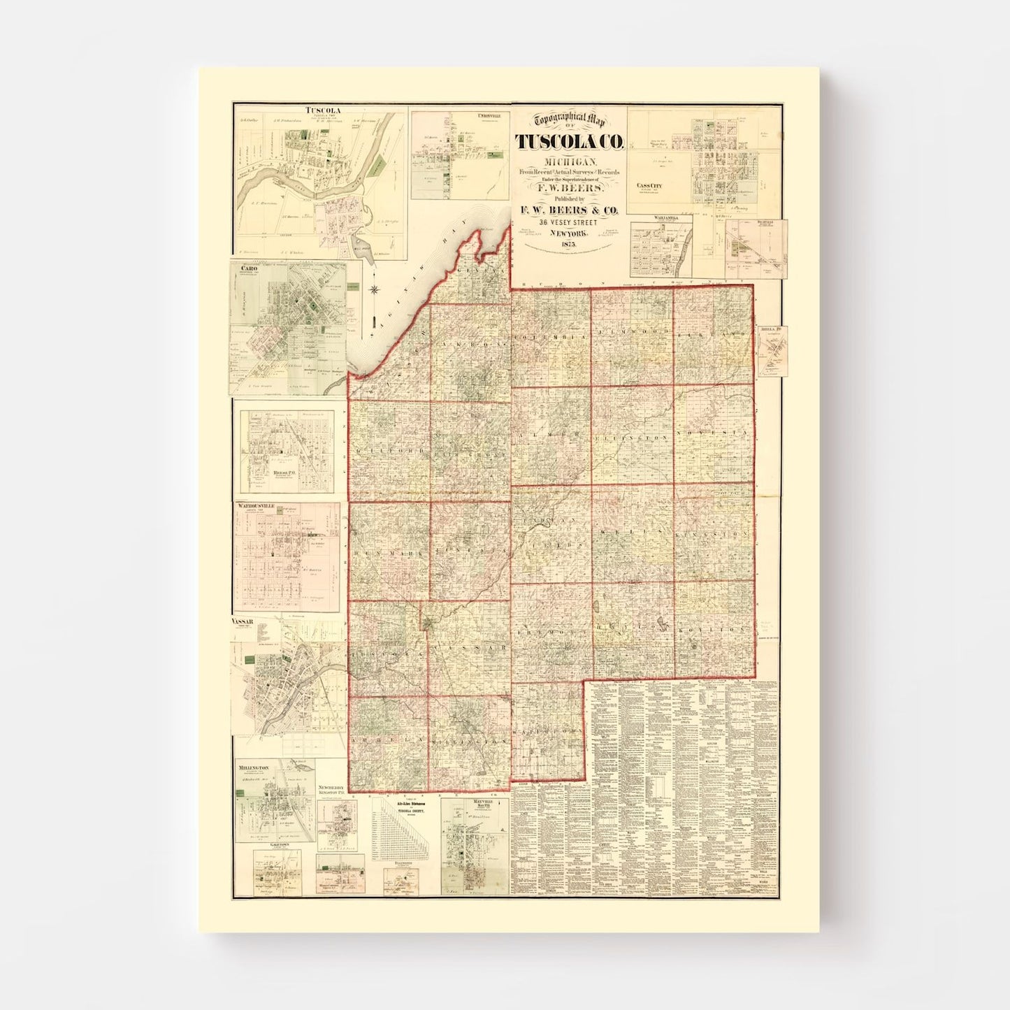 Vintage Map of Tuscola County, Michigan, 1875