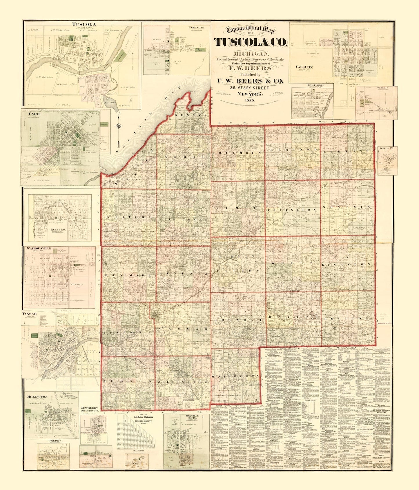Vintage Map of Tuscola County, Michigan, 1875