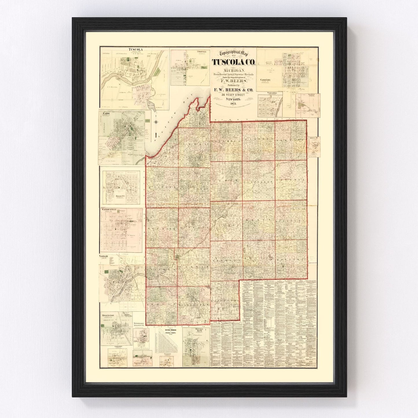 Vintage map of Tuscola County, Michigan, 1875