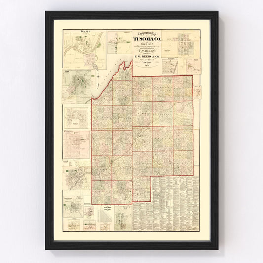 Vintage map of Tuscola County, Michigan, 1875