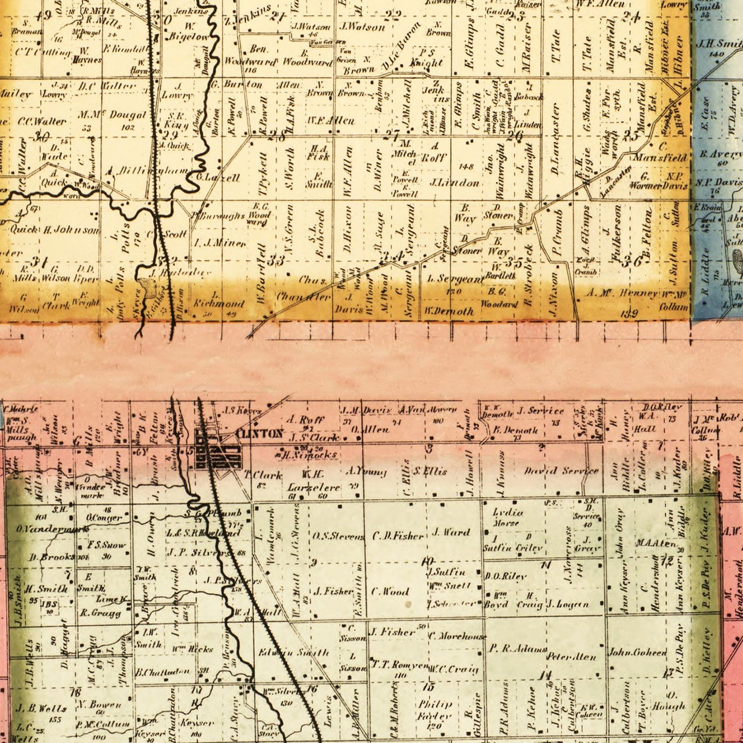 Vintage Map of Lenawee County, Michigan, 1864