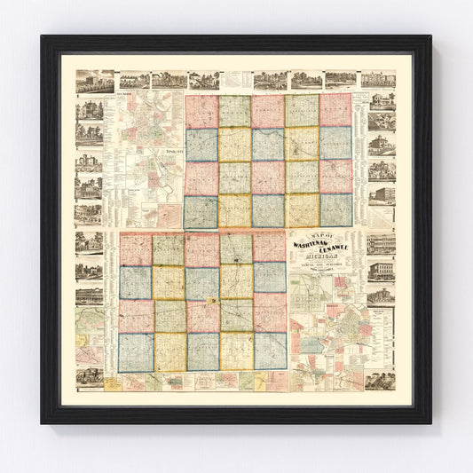 Vintage map of Lenawee County, Michigan, 1864
