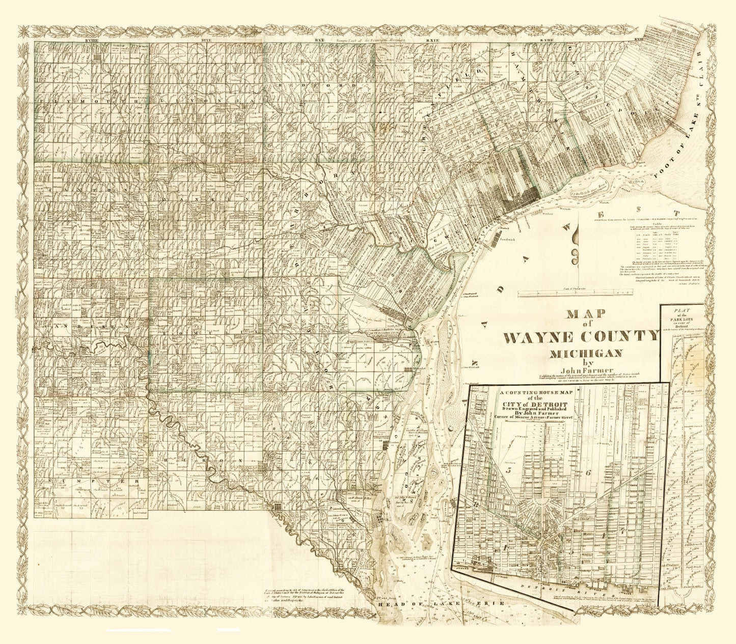Vintage Map of Wayne County, Michigan 1855