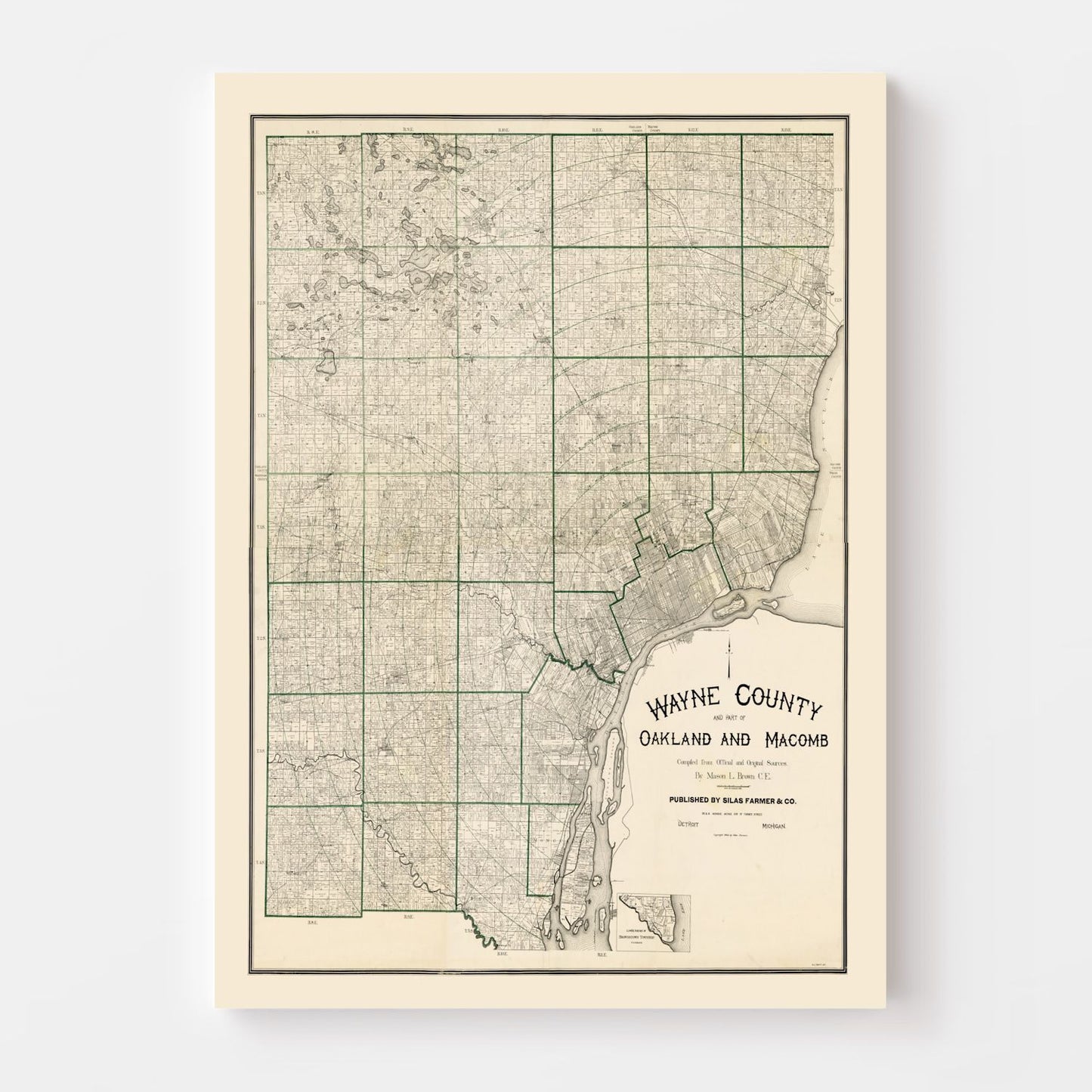 Vintage Map of Wayne County, Michigan 1894