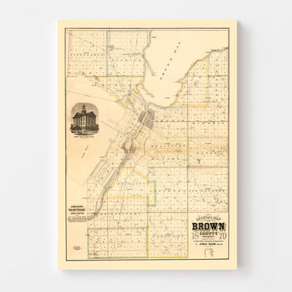 Vintage Map of Brown County, Wisconsin, 1870