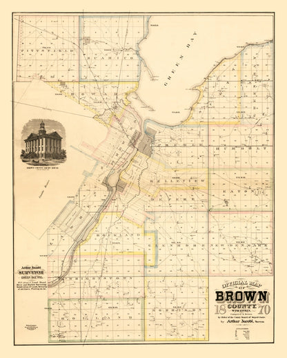 Vintage Map of Brown County, Wisconsin, 1870