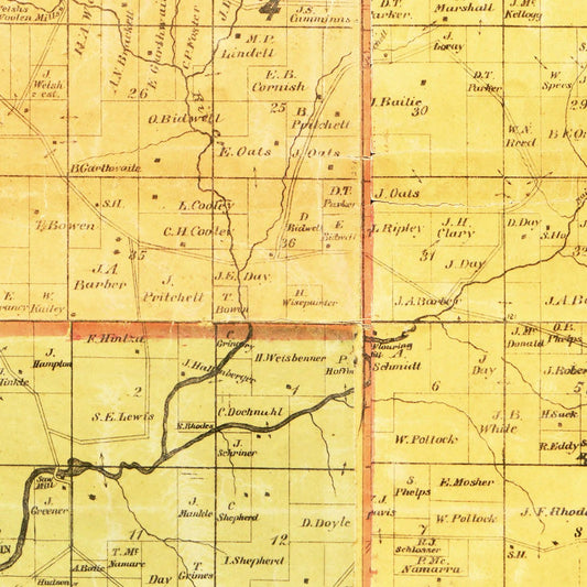 Vintage Map of Grant County, Wisconsin, 1868