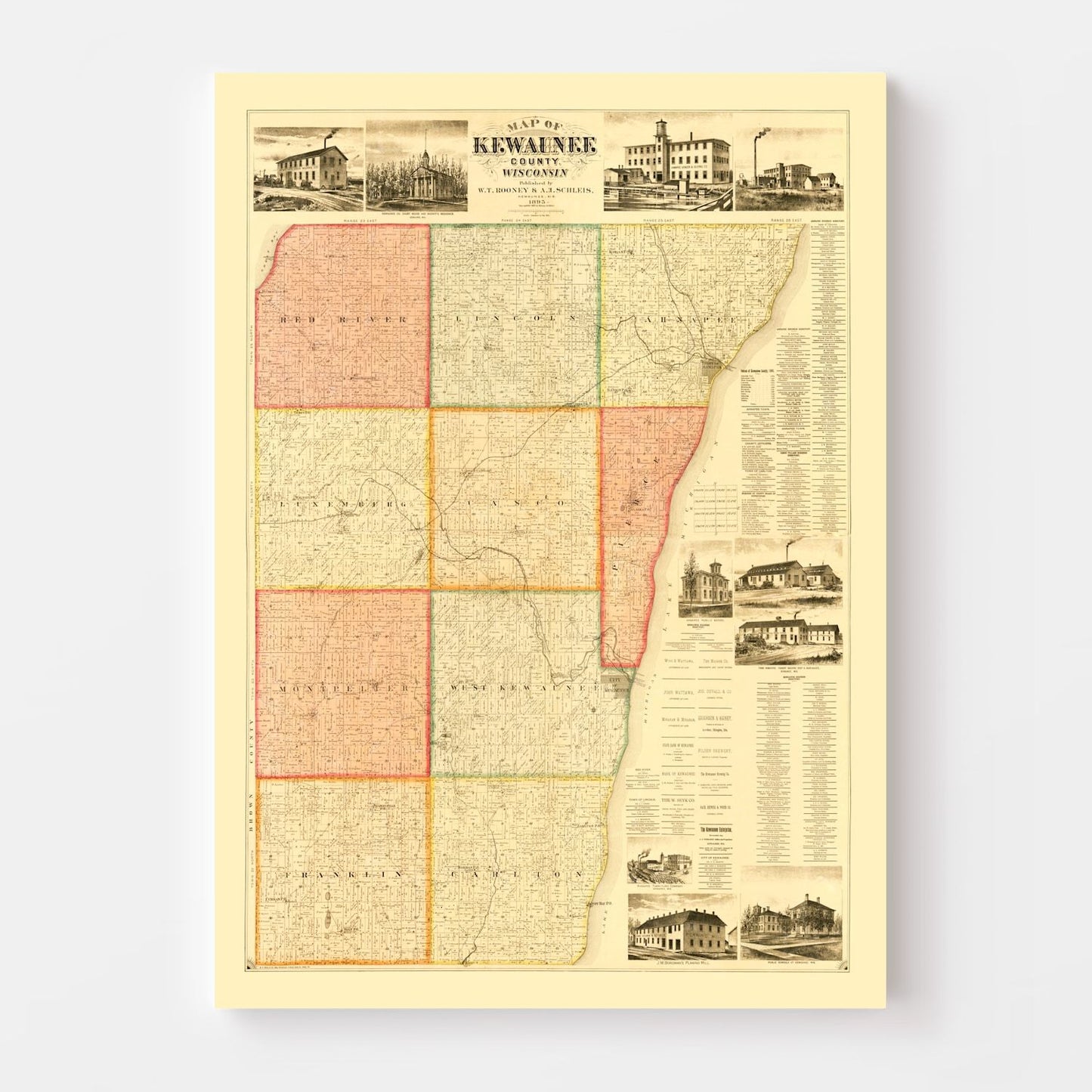 Vintage Map of Kewaunee County, Wisconsin, 1895