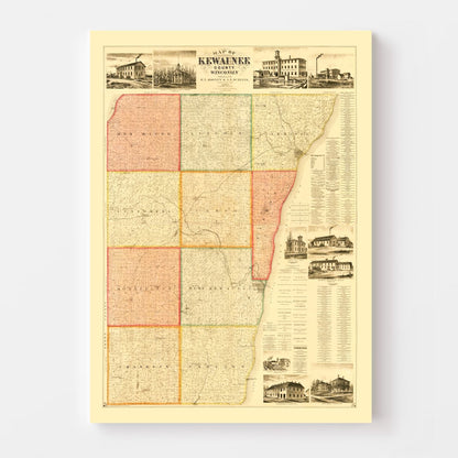 Vintage Map of Kewaunee County, Wisconsin, 1895