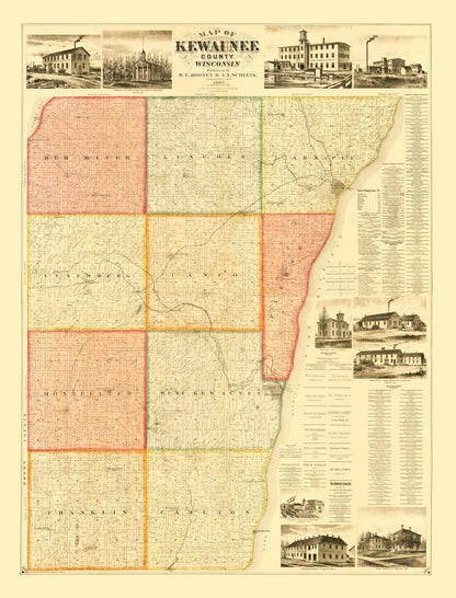 Vintage Map of Kewaunee County, Wisconsin, 1895