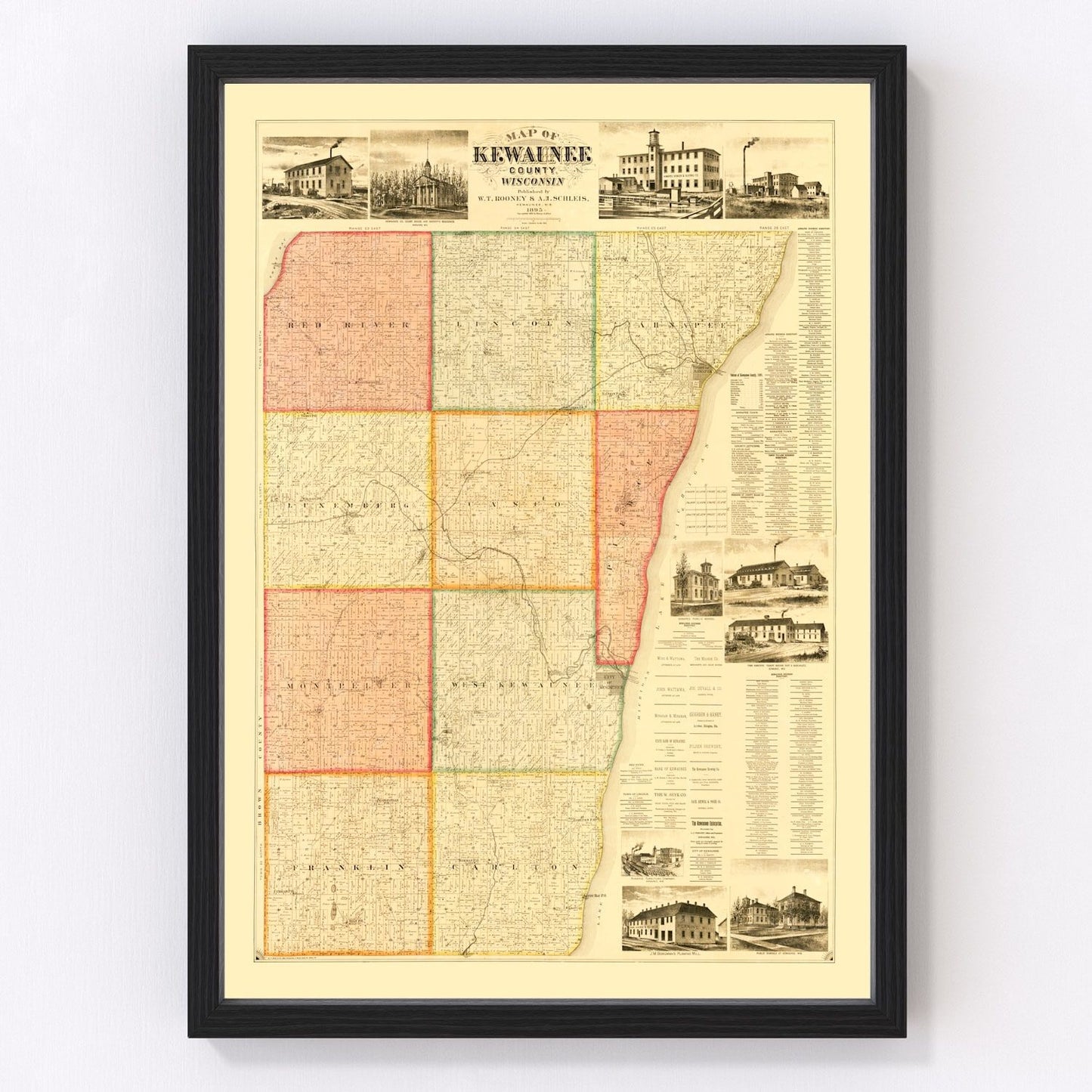 vintage map of Kewaunee County, Wisconsin, 1895