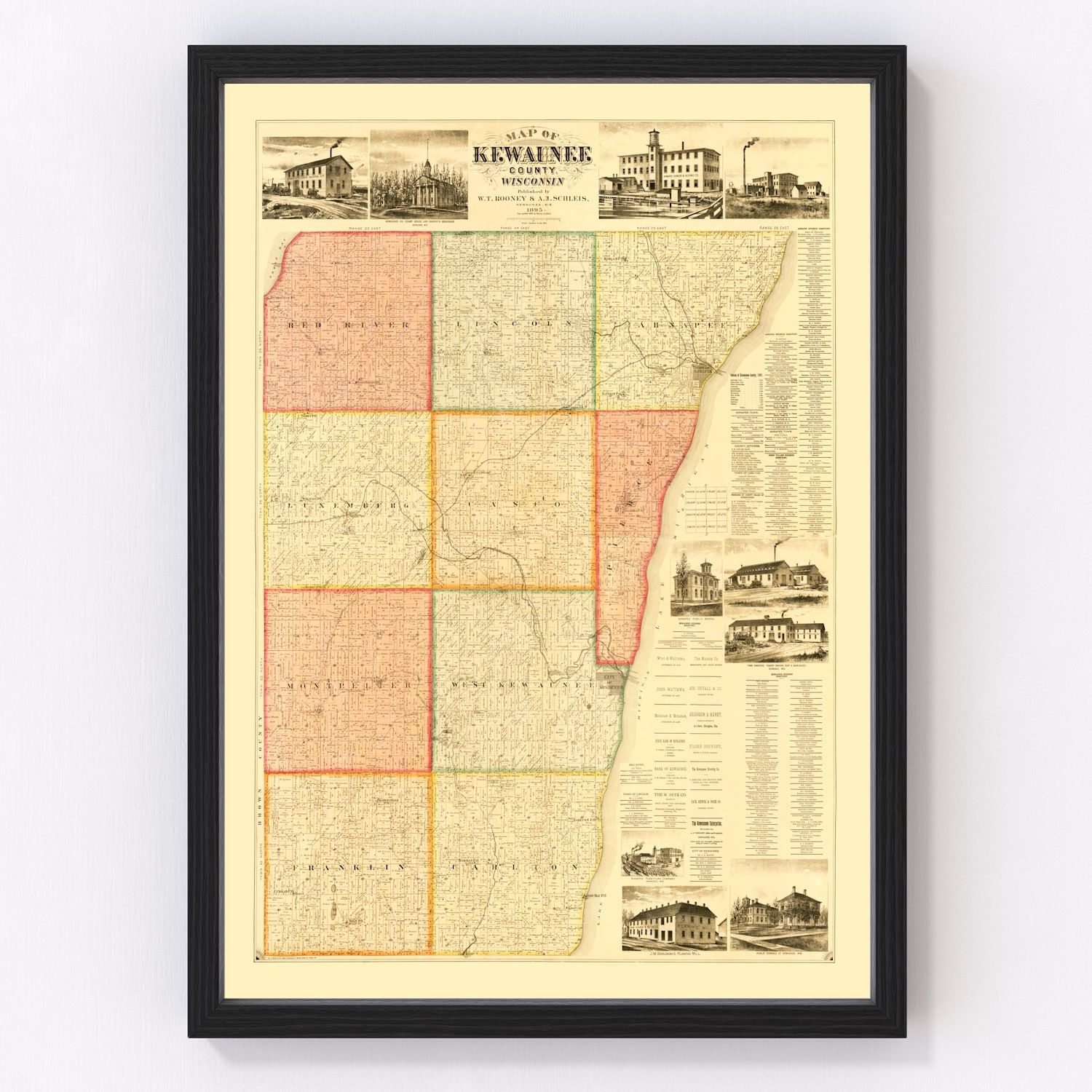 vintage map of Kewaunee County, Wisconsin, 1895