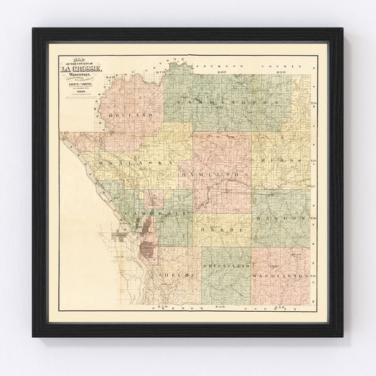vintage map of La Crosse County, Wisconsin, 1890