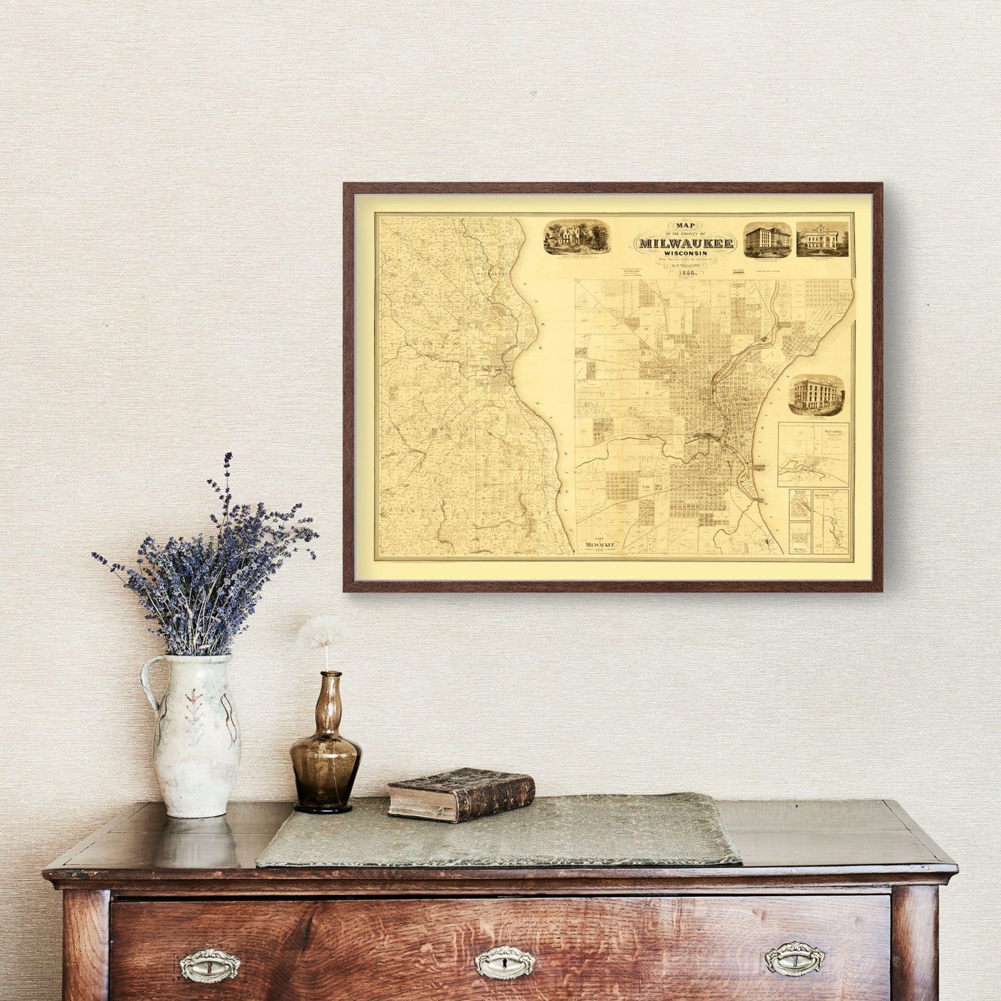 Vintage Map of Milwaukee County, Wisconsin, 1858