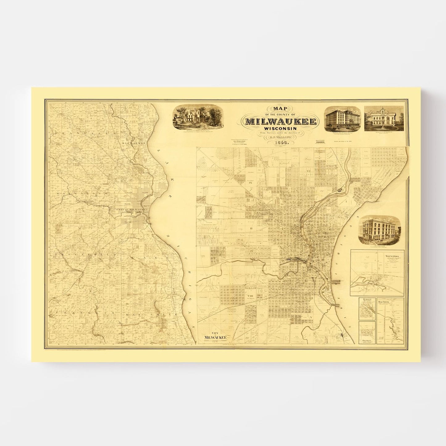 Vintage Map of Milwaukee County, Wisconsin, 1858