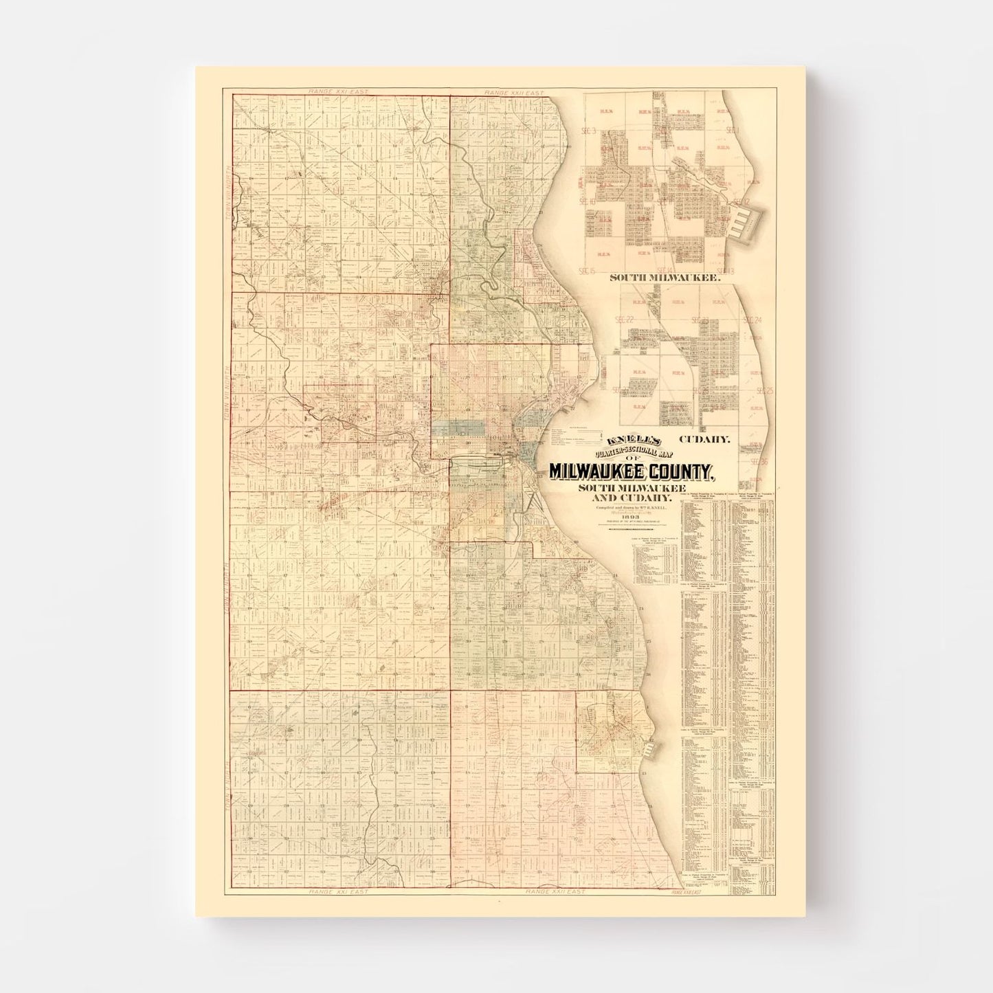 Vintage Map of Milwaukee County, Wisconsin, 1893