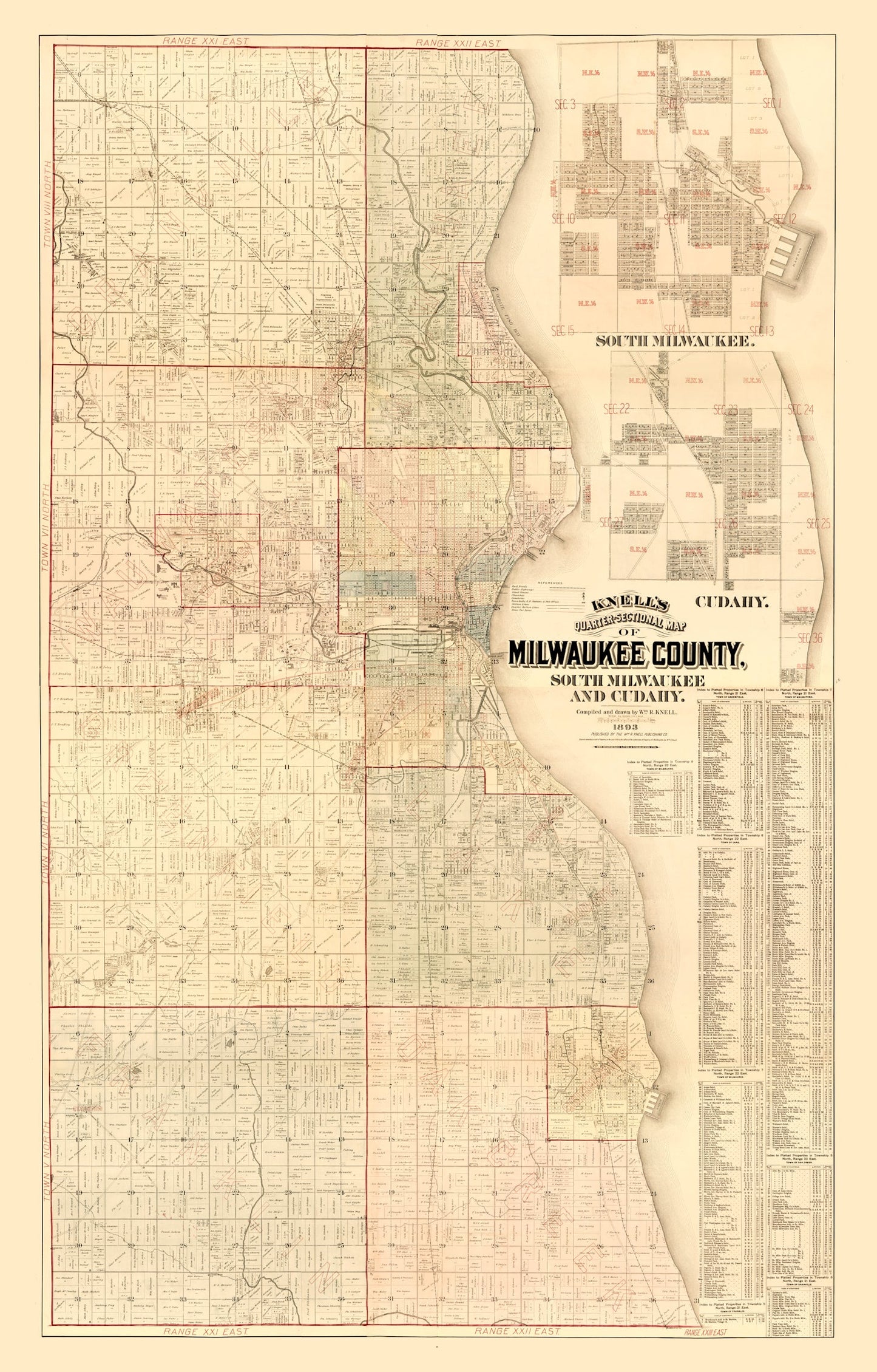 Vintage Map of Milwaukee County, Wisconsin, 1893