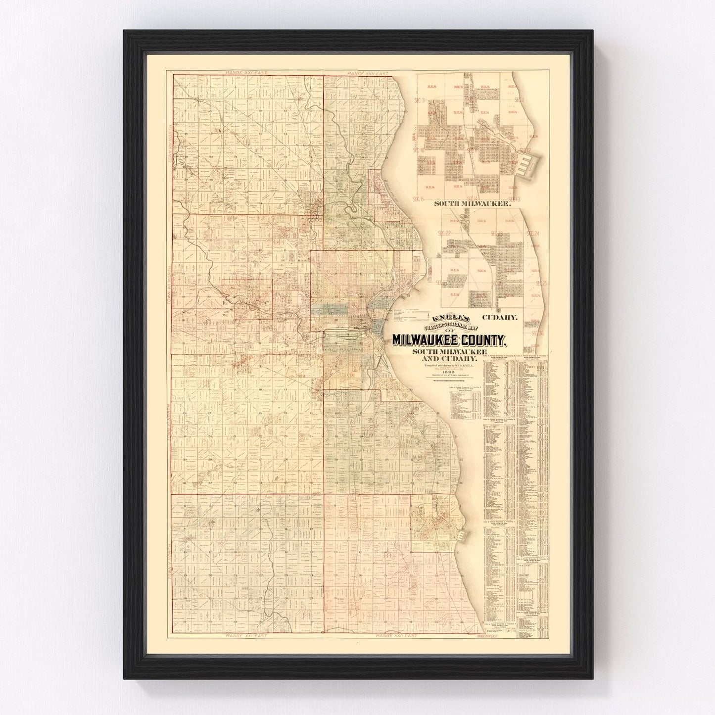 vintage map of Milwaukee County, Wisconsin, 1893