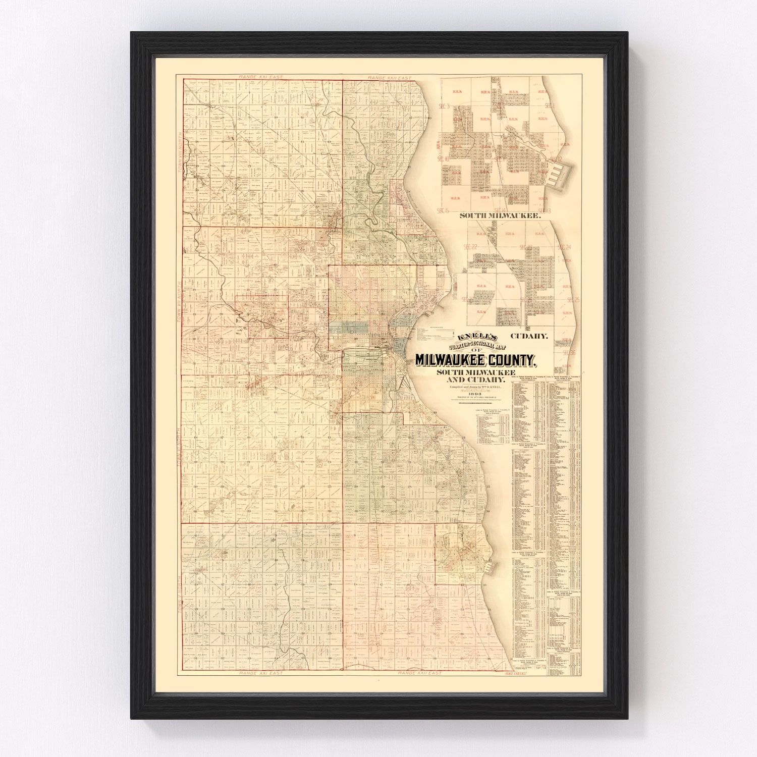 vintage map of Milwaukee County, Wisconsin, 1893