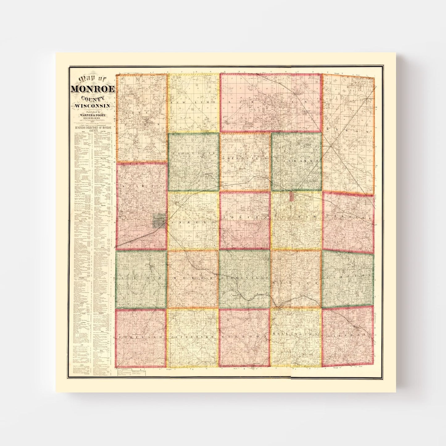 Vintage Map of Monroe County, Wisconsin, 1877