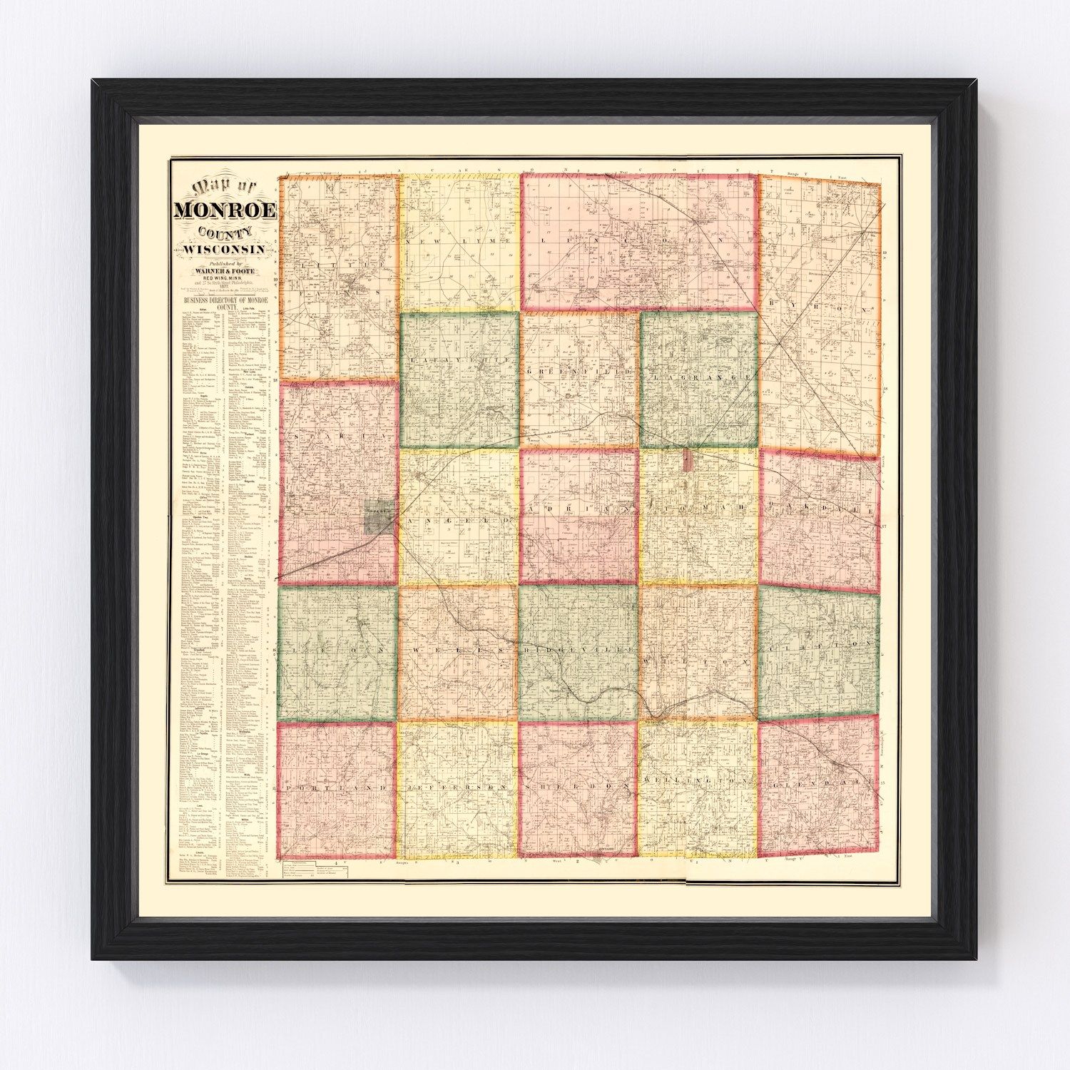 Vintage map of Monroe County, Wisconsin, 1877