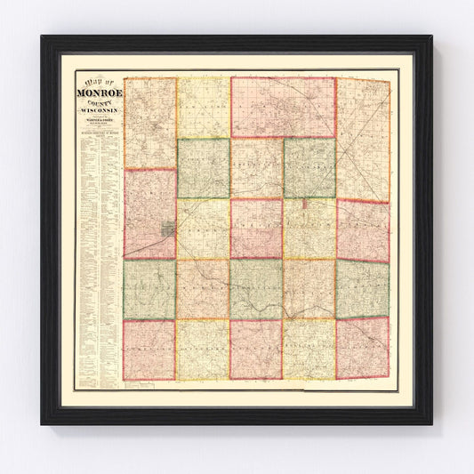 Vintage map of Monroe County, Wisconsin, 1877