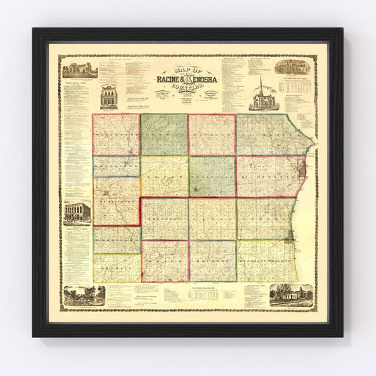 Vintage map of Kenosha County, Wisconsin, 1873