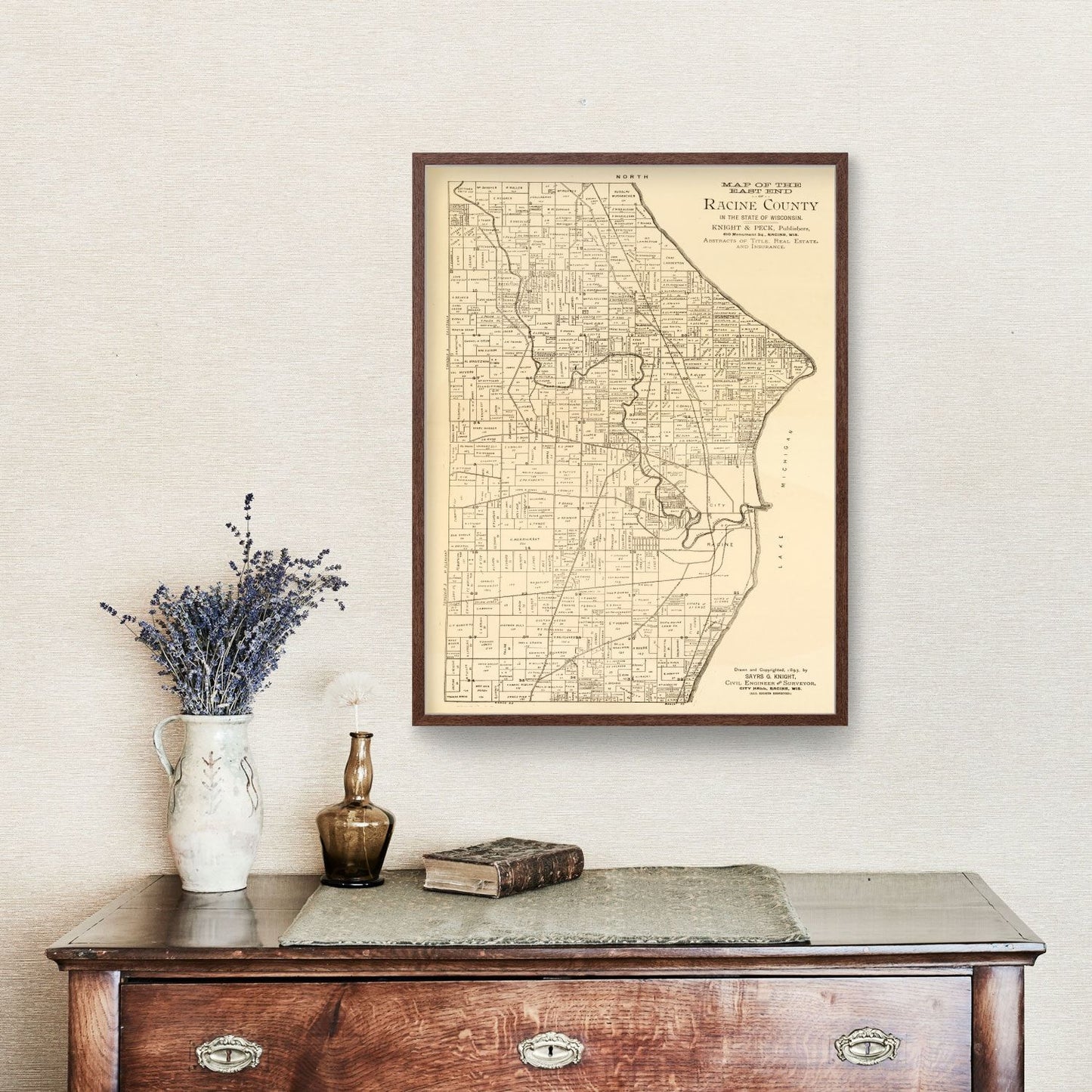Vintage Map of Racine County, Wisconsin, 1893