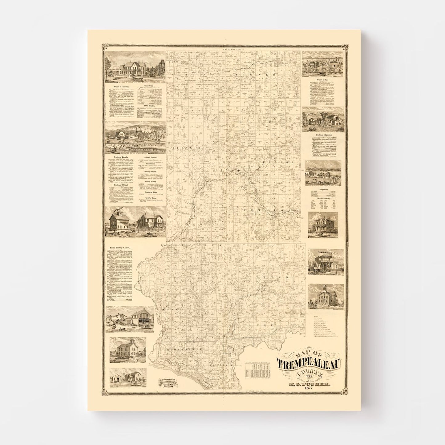 Vintage Map of Trempealeau County, Wisconsin, 1877