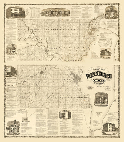 Vintage Map of Winnebago County, Wisconsin 1873