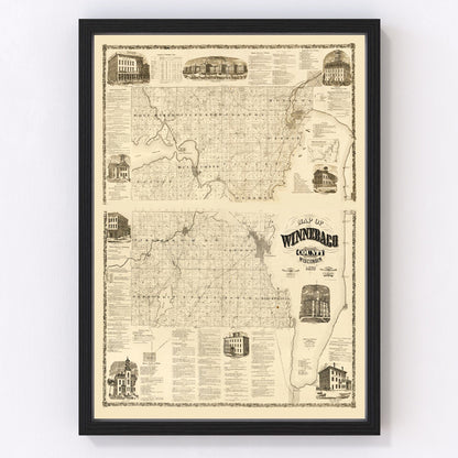 Vintage map of Winnebago County, Wisconsin, 1873, digitally restored county wall art