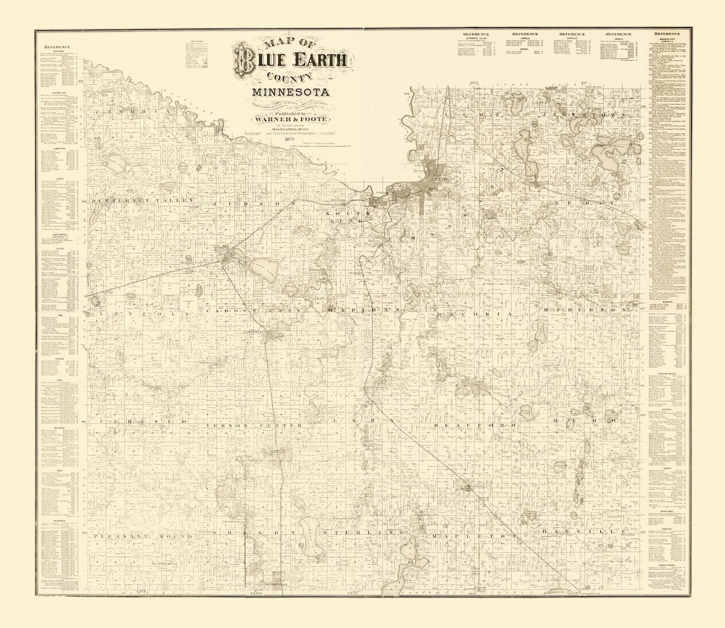 Vintage Map of Blue Earth County, Minnesota, 1879