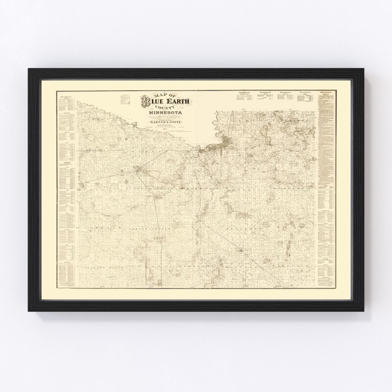vintage map of Blue Earth County, Minnesota, 1879