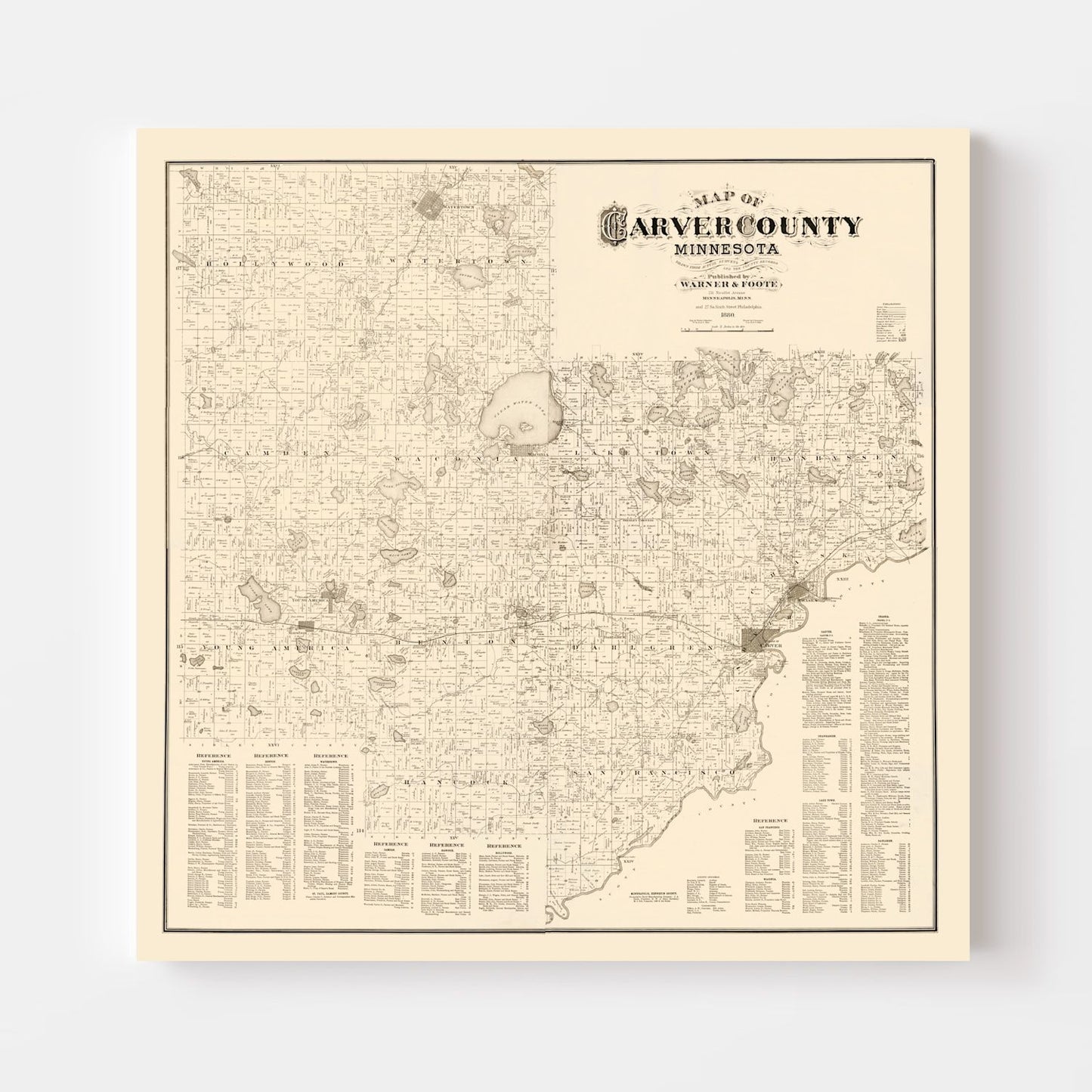 Vintage Map of Carver County, Minnesota, 1880