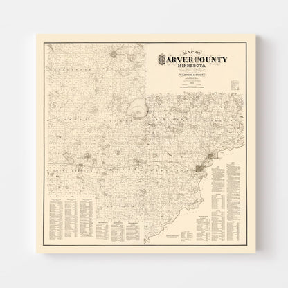 Vintage Map of Carver County, Minnesota, 1880