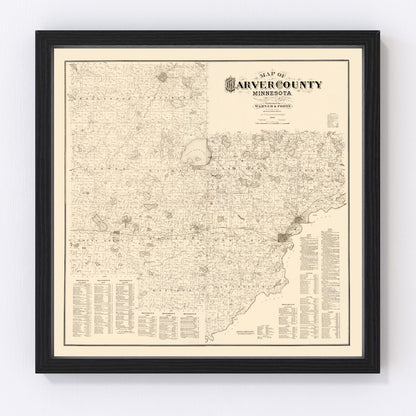 Vintage map of Carver County, Minnesota, 1880, restored vintage wall art print