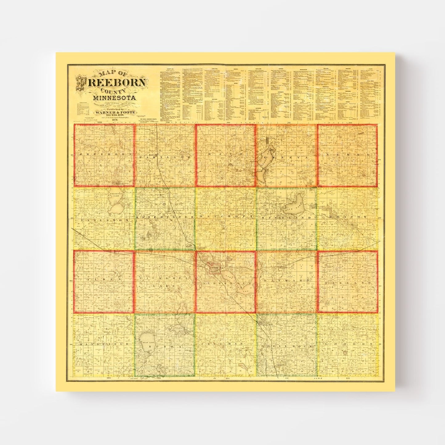 Vintage Map of Freeborn County, Minnesota, 1878
