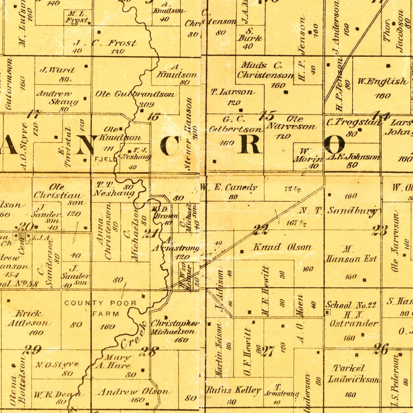 Vintage Map of Freeborn County, Minnesota, 1878