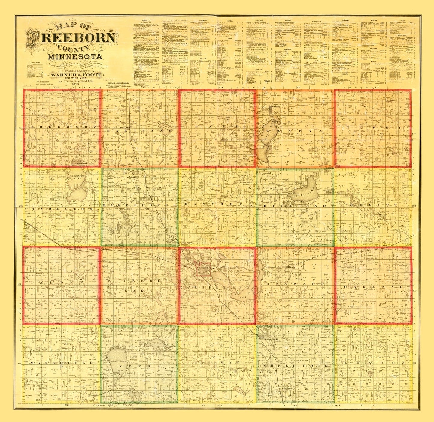 Vintage Map of Freeborn County, Minnesota, 1878