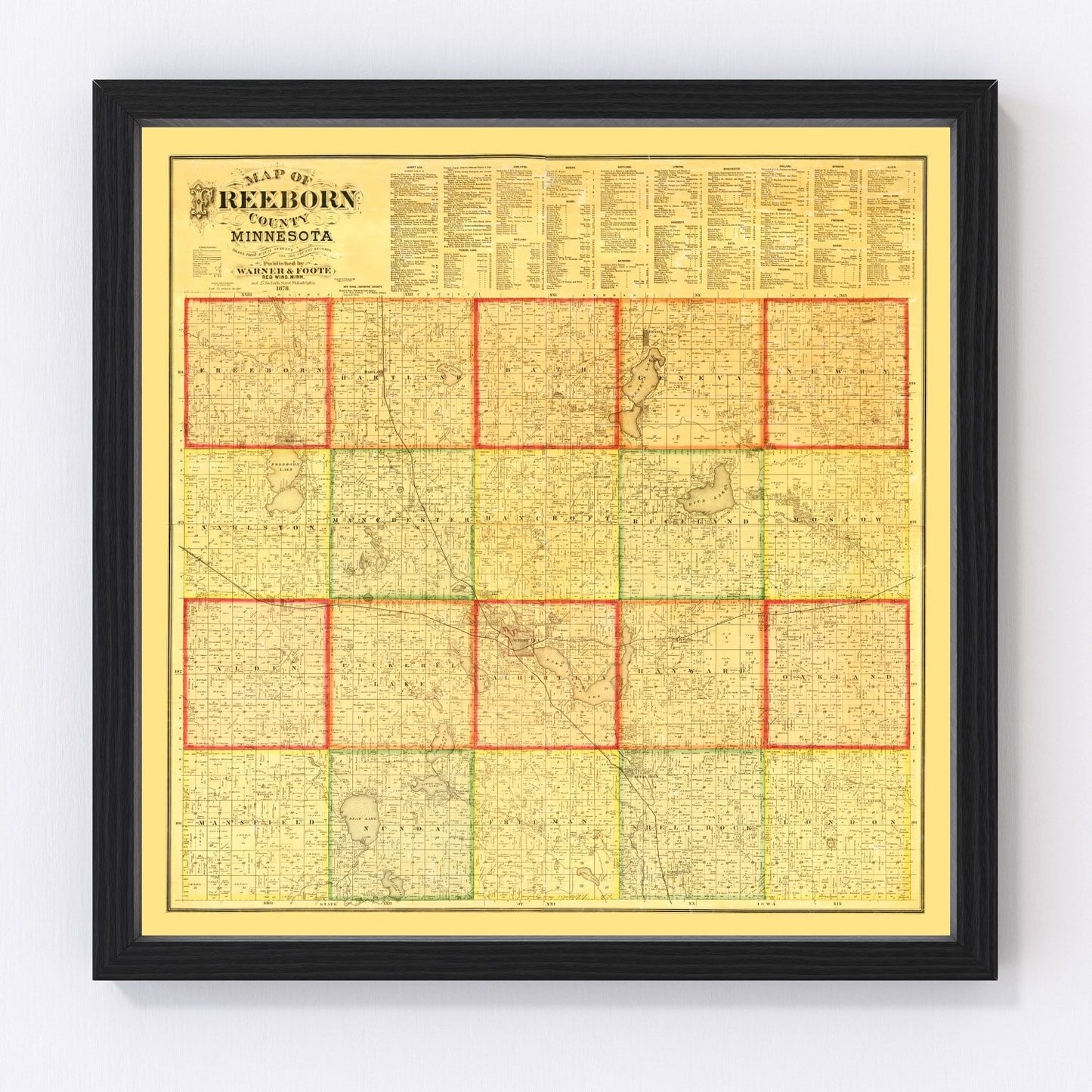 vintage map of Freeborn County, Minnesota, 1878