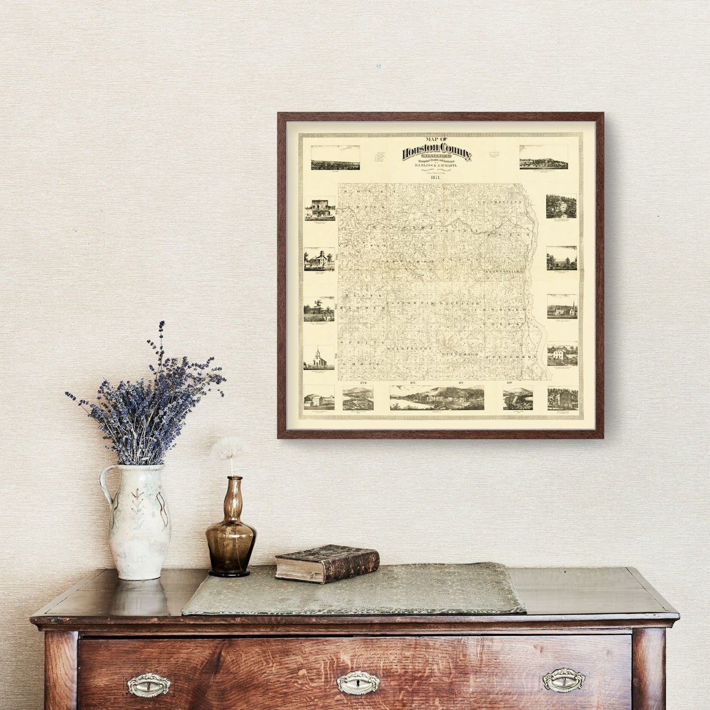 Vintage Map of Houston County, Minnesota, 1871
