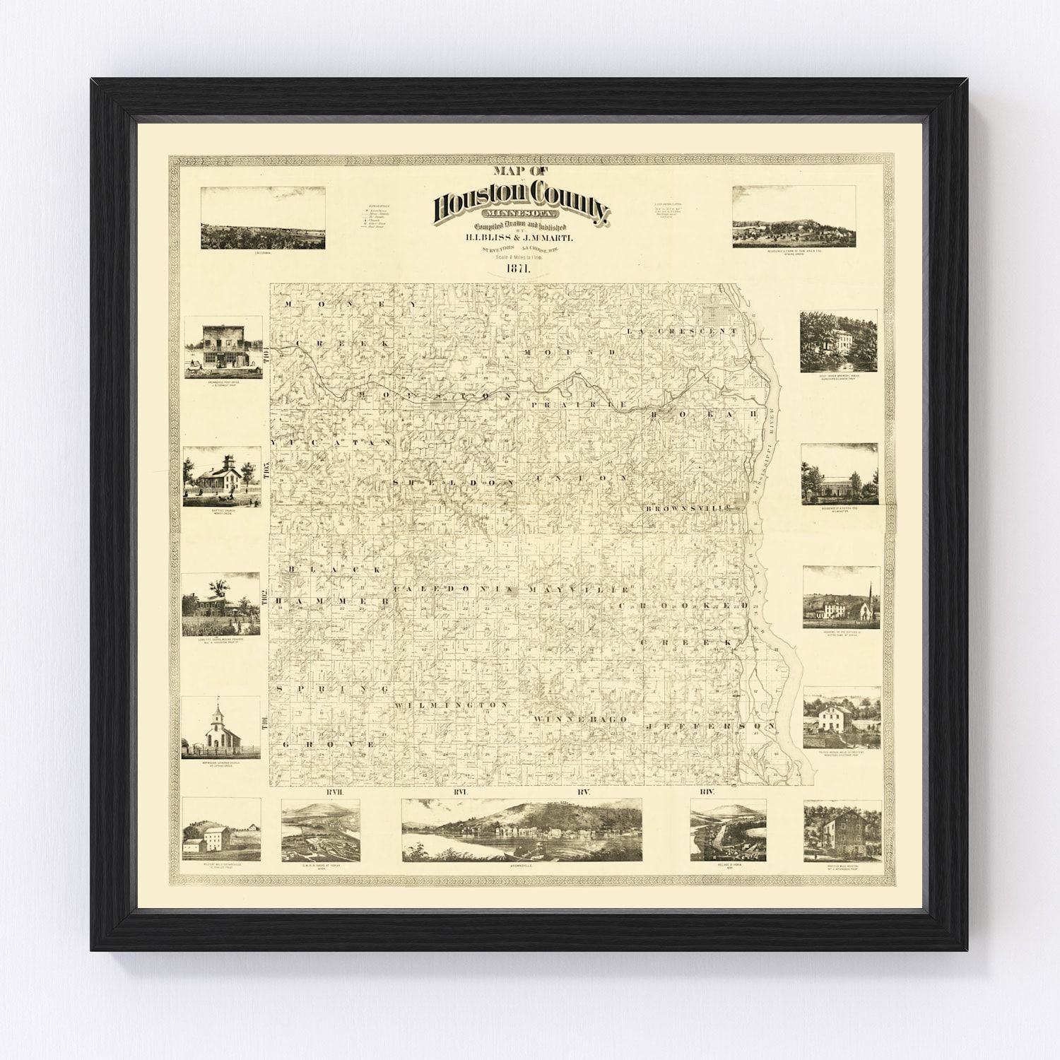 Vintage map of Houston County, Minnesota, 1871