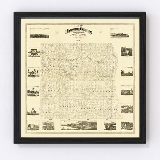 Vintage map of Houston County, Minnesota, 1871