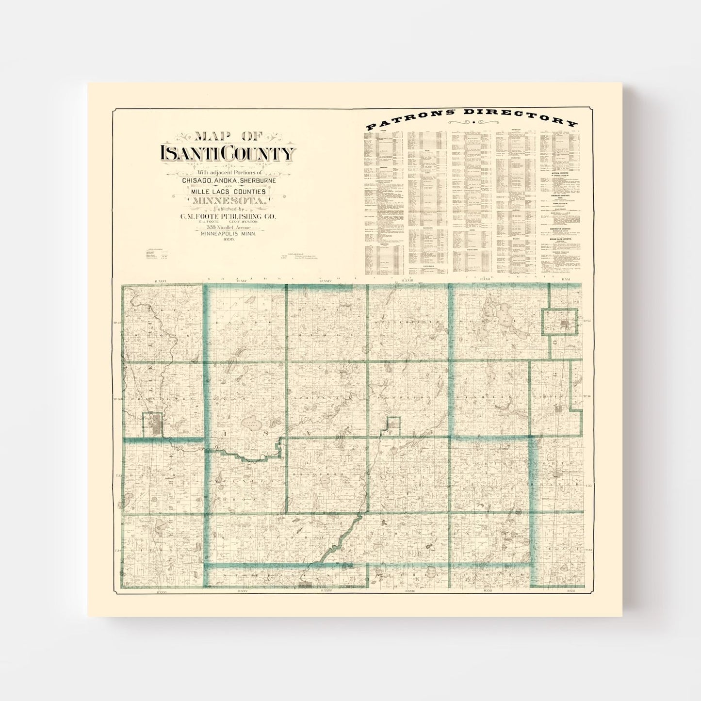 Vintage Map of Isanti County, Minnesota, 1898